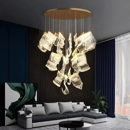 Modern gold acrylic leaf chandelier dining room light