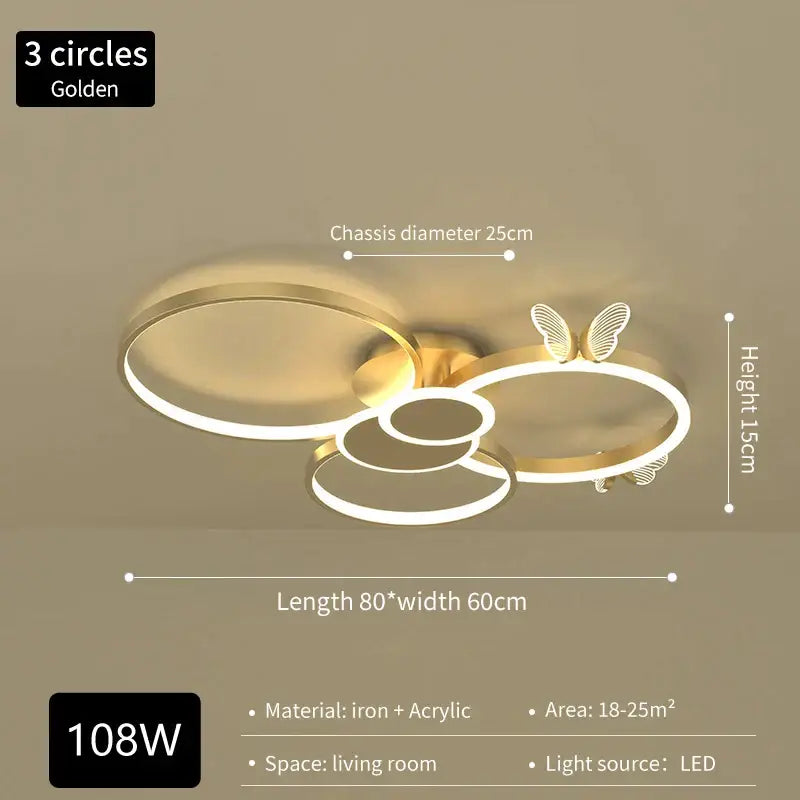 Modern gold butterfly light round living room lamp