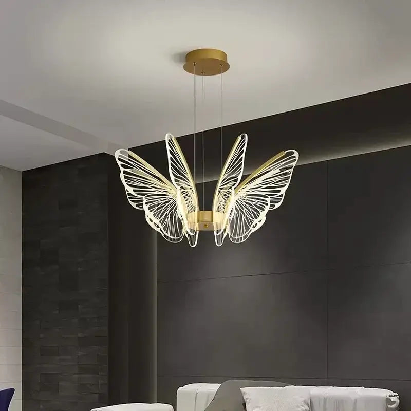 Modern gold butterfly pendant light dining room