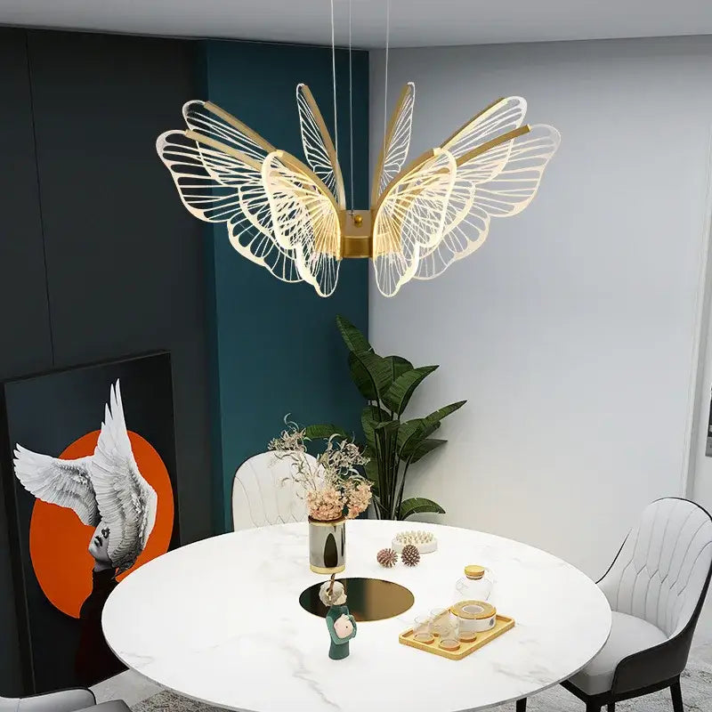 Modern gold butterfly pendant light dining room