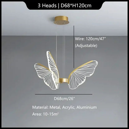 Modern gold butterfly pendant light dining room