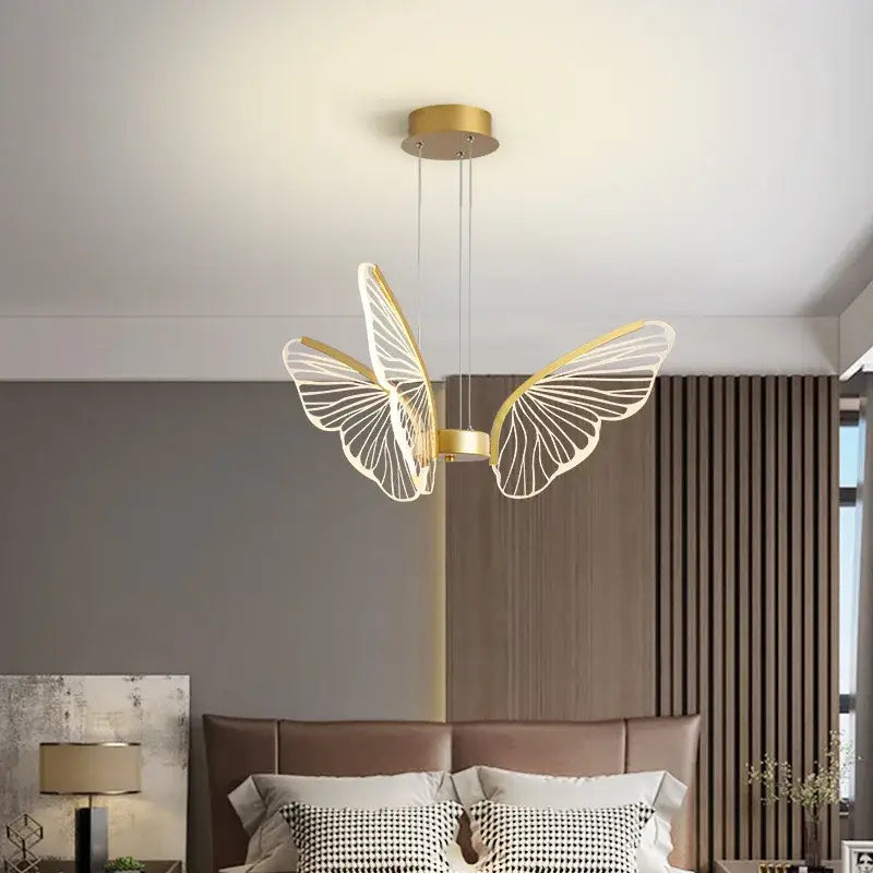 Modern gold butterfly pendant light dining room