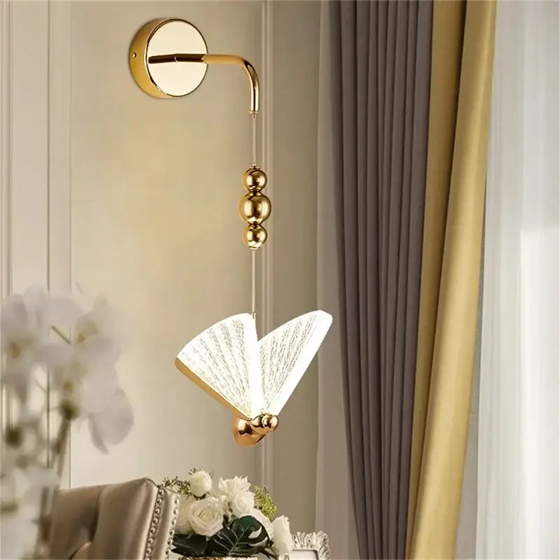 Modern gold butterfly wall lights bedroom glass sconces