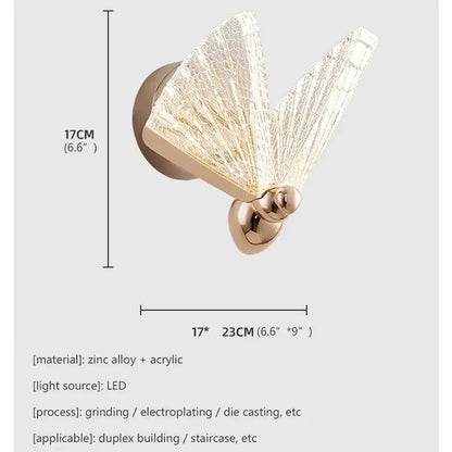 Modern gold butterfly wall lights bedroom glass sconces