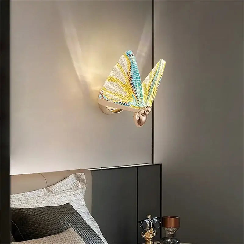 Modern gold butterfly wall lights bedroom glass sconces