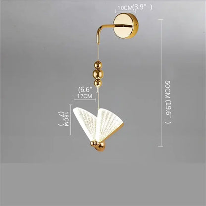 Modern gold butterfly wall lights bedroom glass sconces