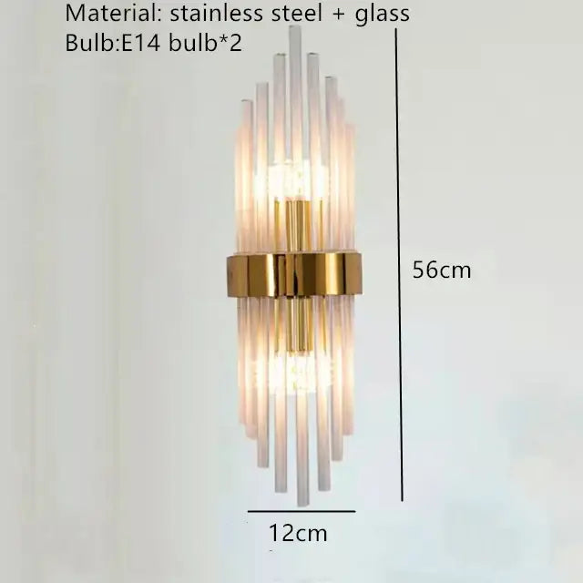 Modern gold clear crystal led wall lamp bedroom sconce