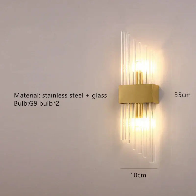 Modern gold clear crystal led wall lamp bedroom sconce