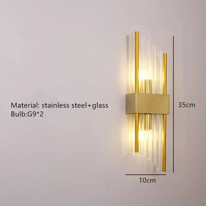 Modern gold clear crystal led wall lamp bedroom sconce