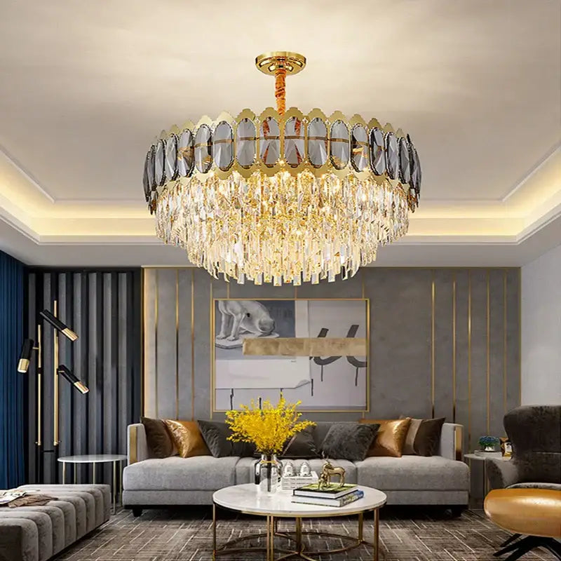 Modern gold crystal ceiling chandelier for living room