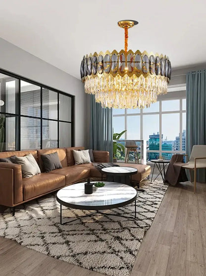 Modern gold crystal ceiling chandelier for living room