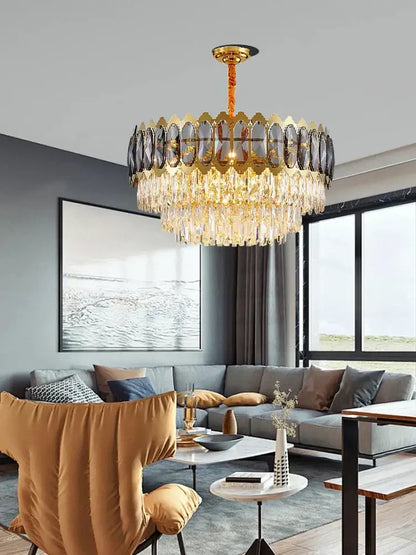 Modern gold crystal ceiling chandelier for living room