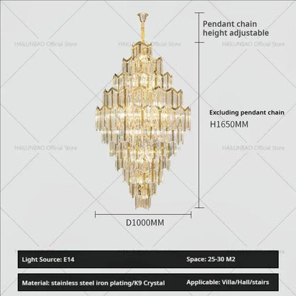 Modern gold crystal chandelier for living room loft