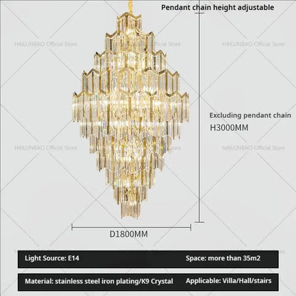 Modern gold crystal chandelier for living room loft