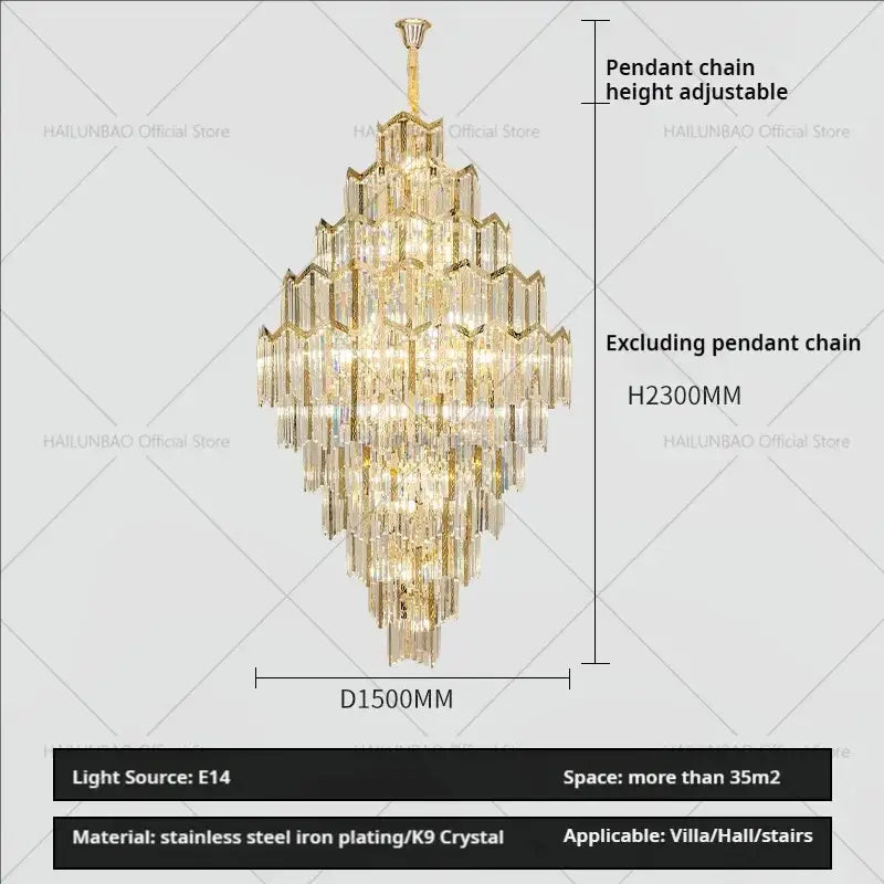 Modern gold crystal chandelier for living room loft