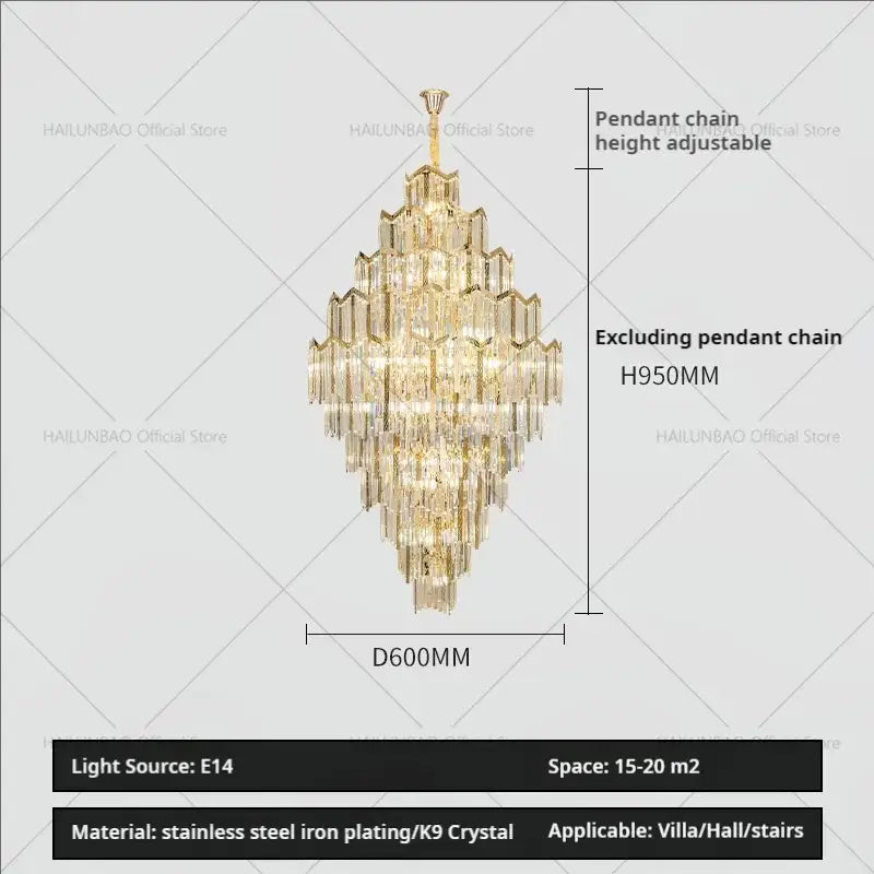 Modern gold crystal chandelier for living room loft