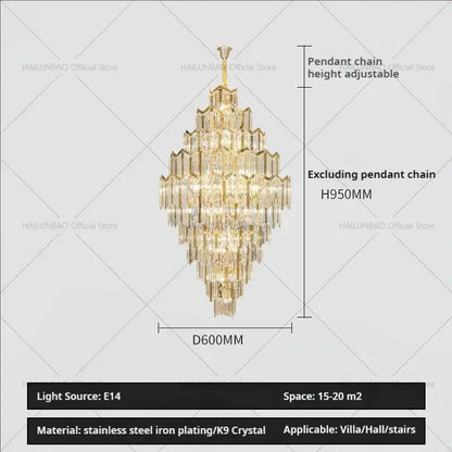 Modern gold crystal chandelier for living room loft