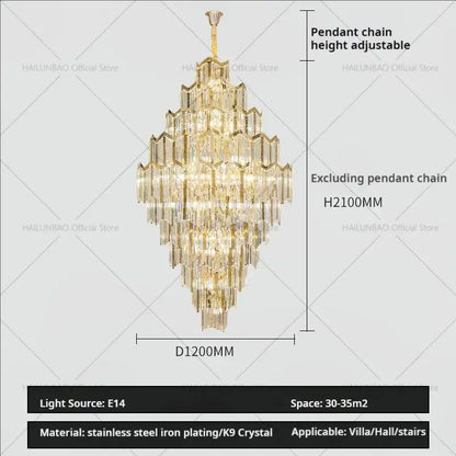 Modern gold crystal chandelier for living room loft