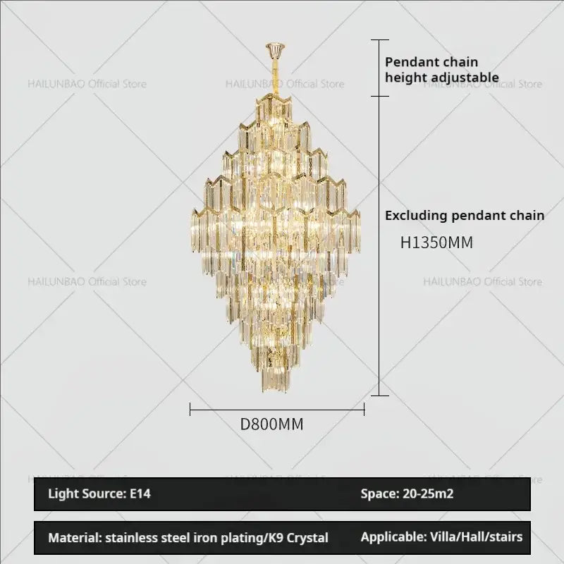 Modern gold crystal chandelier for living room loft