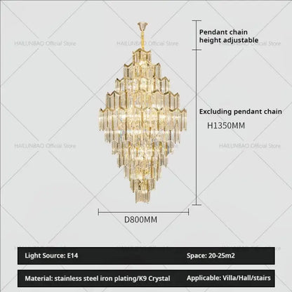 Modern gold crystal chandelier for living room loft