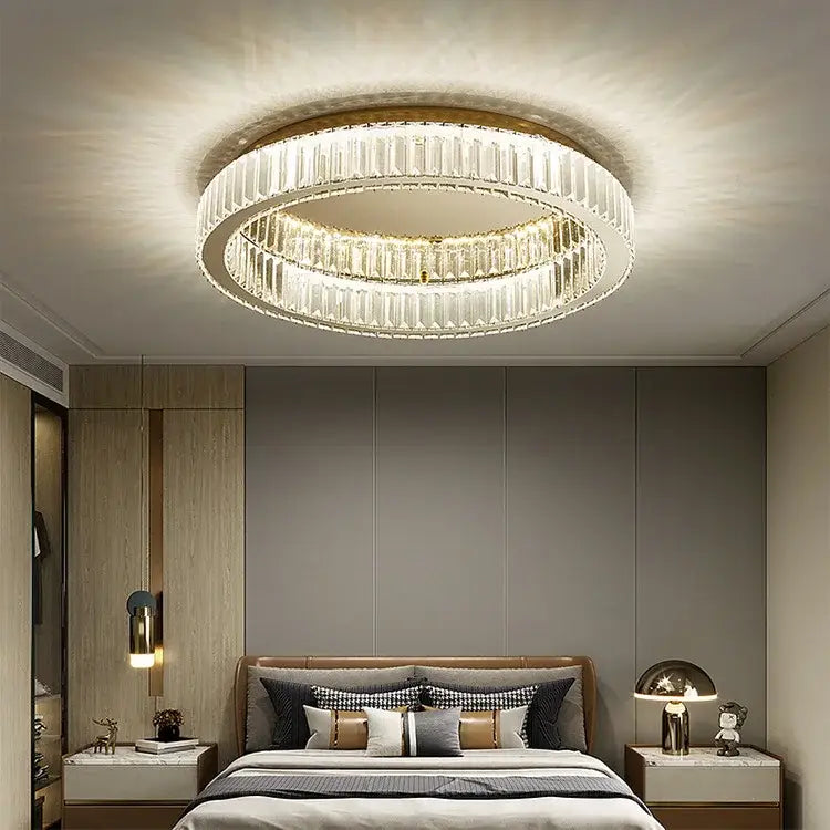 Modern gold crystal circle ceiling chandelier living room