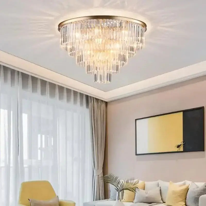 Modern gold crystal flush ceiling light for bedroom