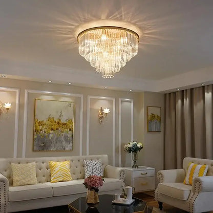Modern gold crystal flush ceiling light for bedroom