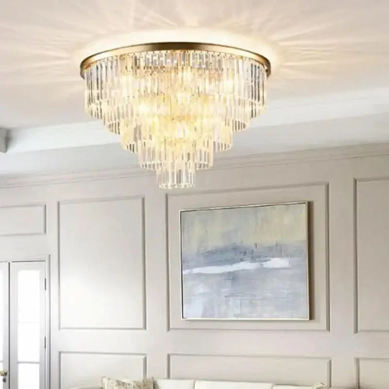 Modern gold crystal flush ceiling light for bedroom