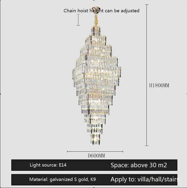 Modern gold crystal large chandelier staircase pendant light