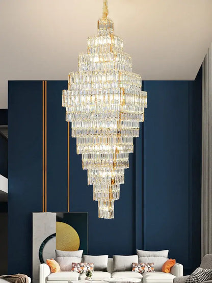 Modern gold crystal large chandelier staircase pendant light