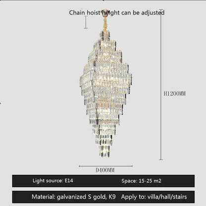 Modern gold crystal large chandelier staircase pendant light