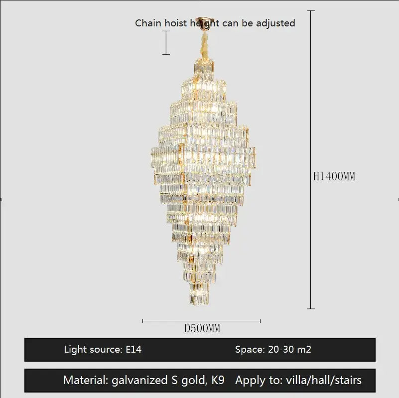 Modern gold crystal large chandelier staircase pendant light