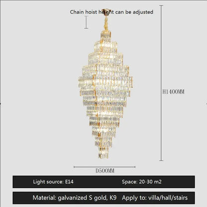 Modern gold crystal large chandelier staircase pendant light