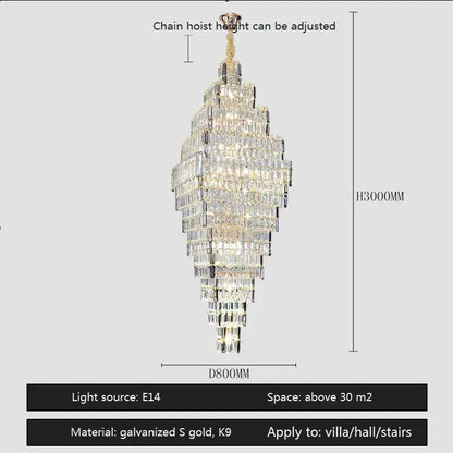 Modern gold crystal large chandelier staircase pendant light