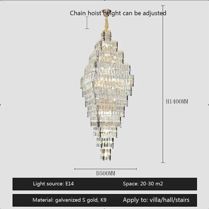 Modern gold crystal large chandelier staircase pendant light
