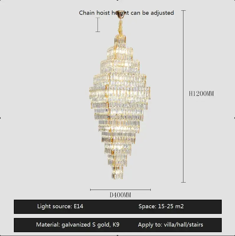 Modern gold crystal large chandelier staircase pendant light