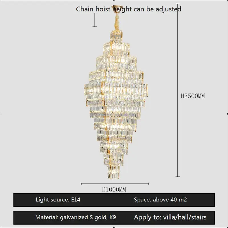 Modern gold crystal large chandelier staircase pendant light