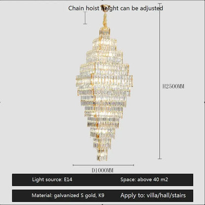 Modern gold crystal large chandelier staircase pendant light