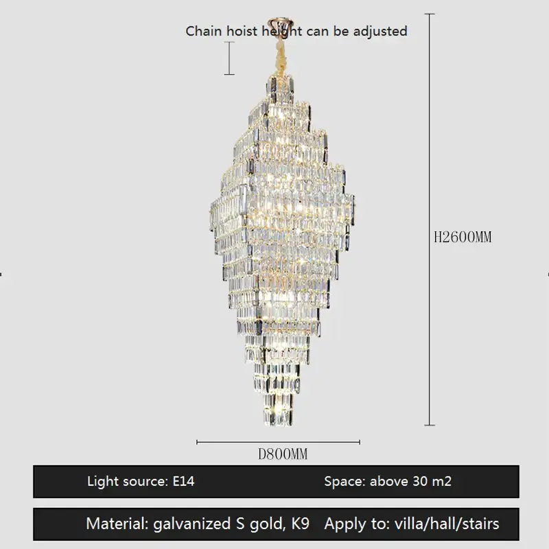 Modern gold crystal large chandelier staircase pendant light