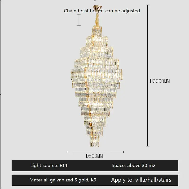 Modern gold crystal large chandelier staircase pendant light