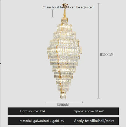 Modern gold crystal large chandelier staircase pendant light