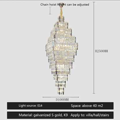 Modern gold crystal large chandelier staircase pendant light