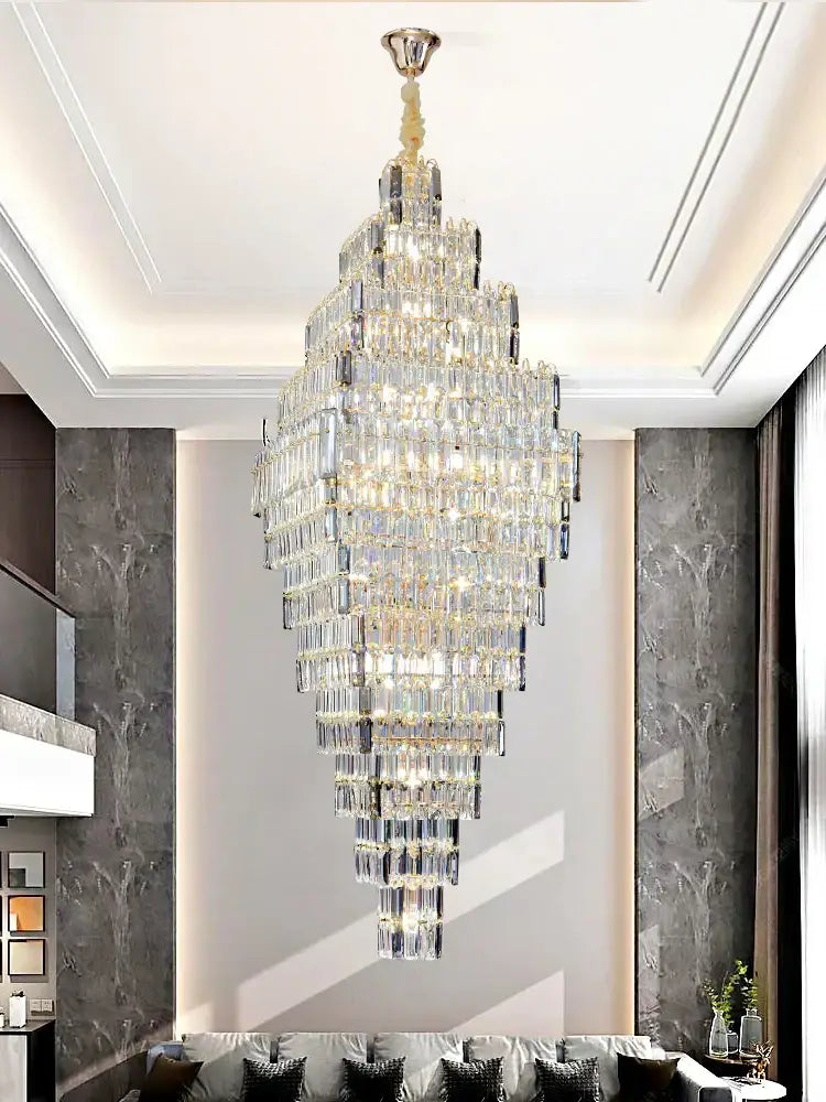 Modern gold crystal large chandelier staircase pendant light