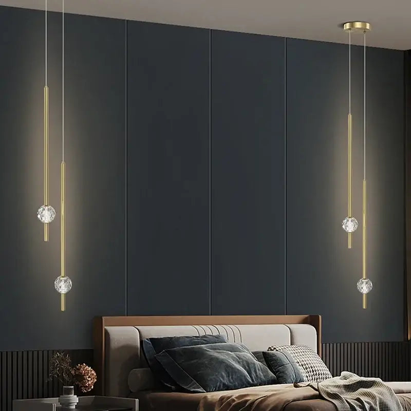 Modern gold crystal led chandelier bedroom pendant light