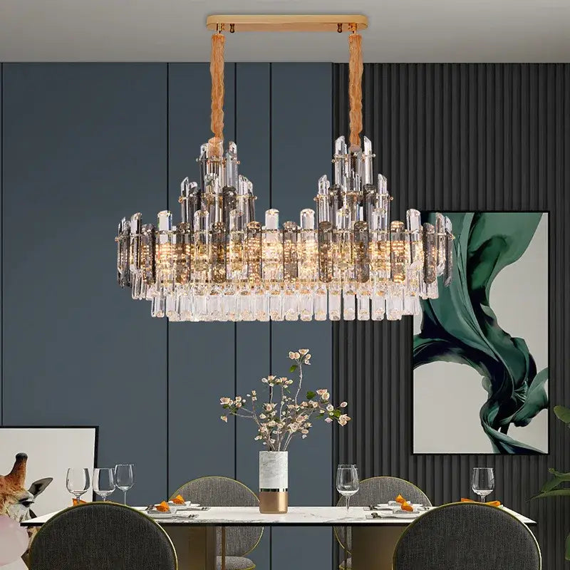 Modern gold crystal led chandelier dining room pendant light