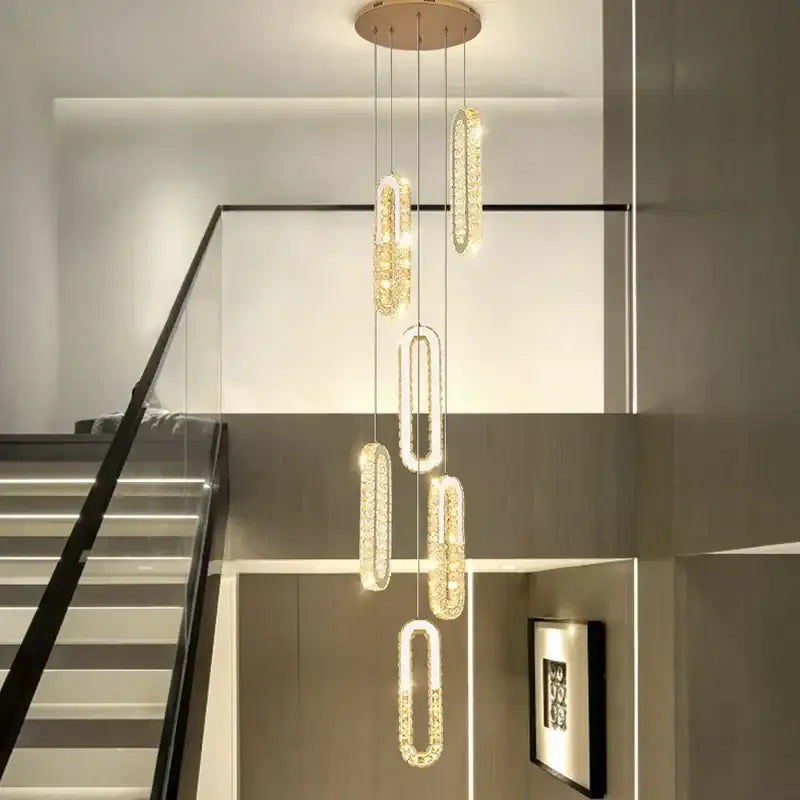 Modern gold crystal led chandelier for living room staircase