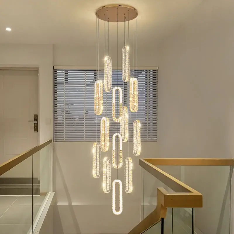 Modern gold crystal led chandelier for living room staircase