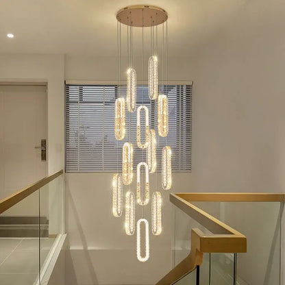 Modern gold crystal led chandelier for living room staircase