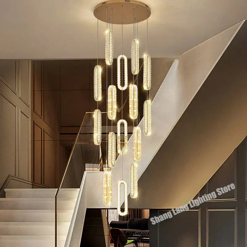Modern gold crystal led chandelier for living room staircase
