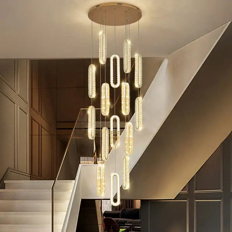 Modern gold crystal led chandelier for living room staircase